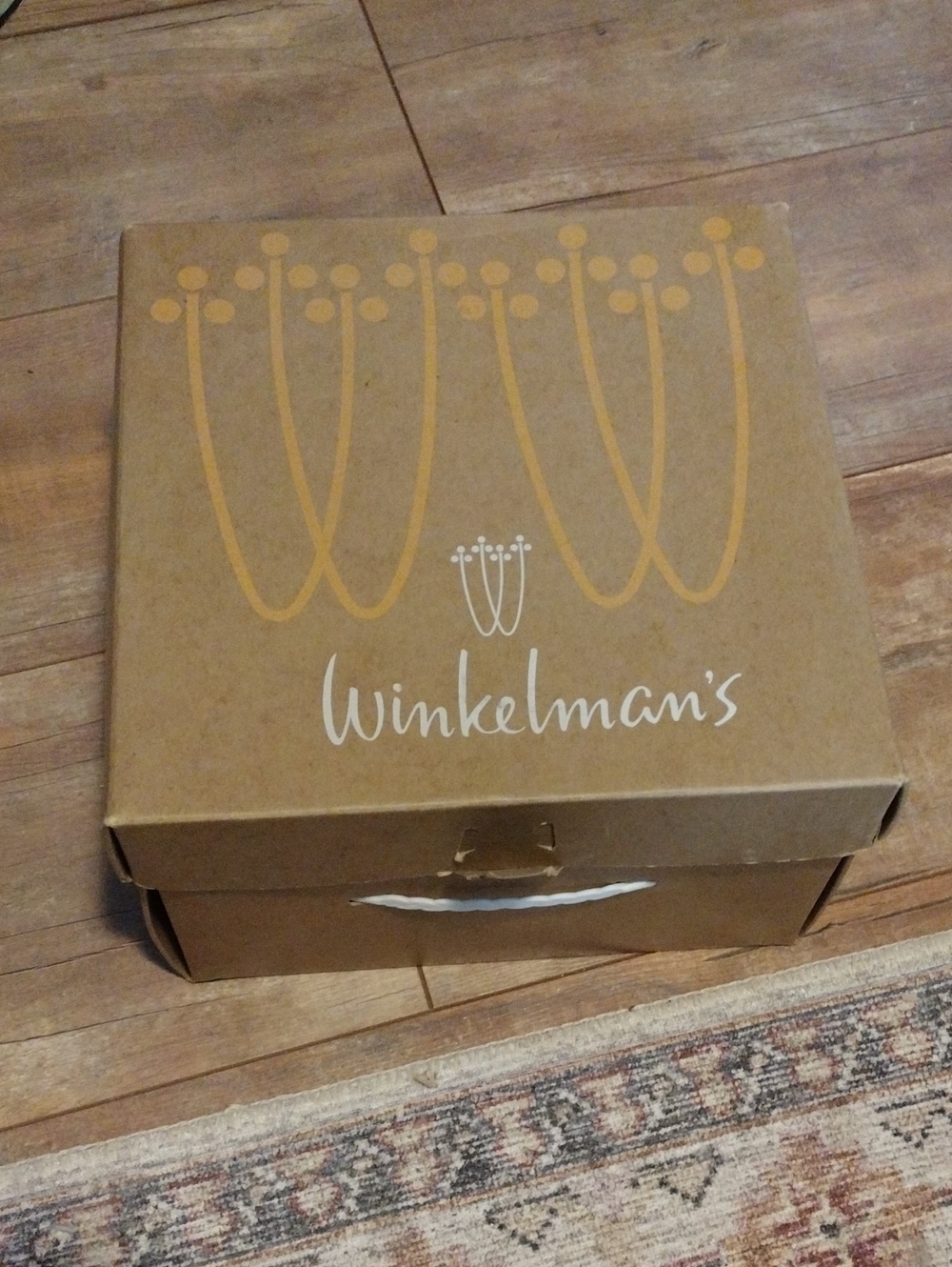 Winkelman's Branded Hat Box - Kraft Brown with Mustard Design